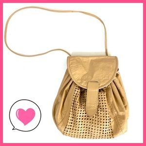 Vintage tan leather shoulder crossbody purse bag